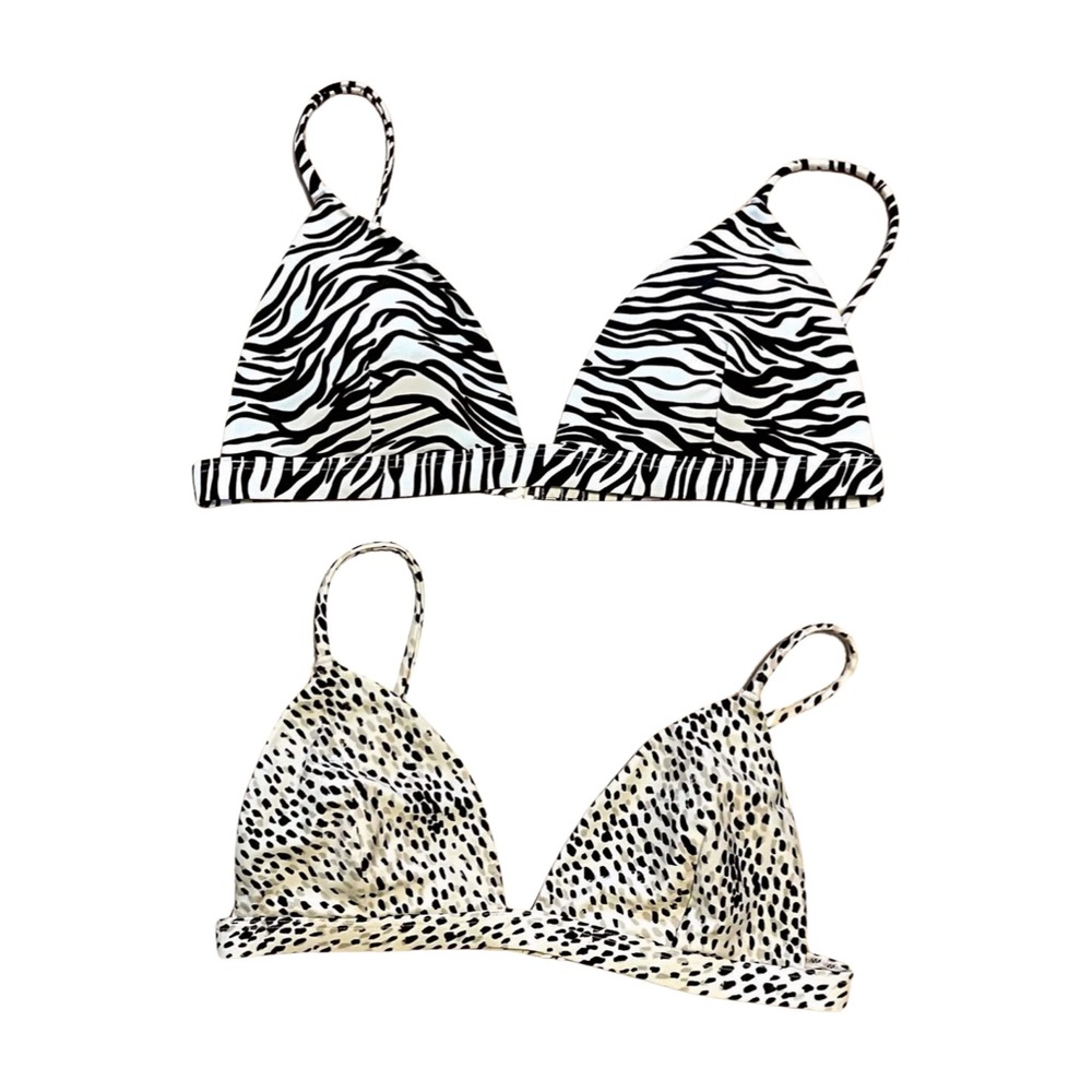 Lot of 2 Hollister triangle bikini tops Zebra and Cheetah Print size Small